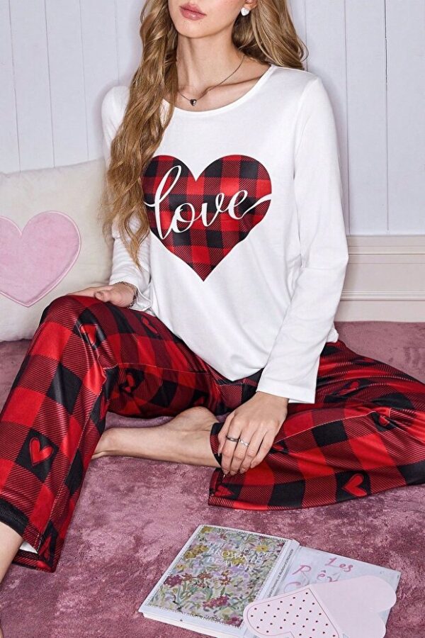 Red Plaid Piece Women's Couple Pajama Set